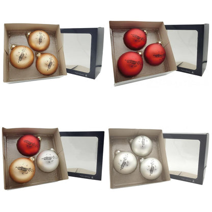 Set of 3 Christmas balls with trumpet print, various colors