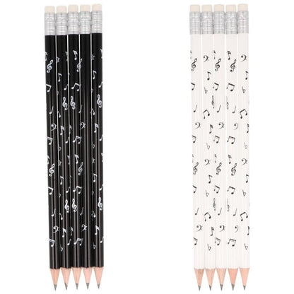 Note mix pencils with eraser, notes, treble clef, bass clef in white or black