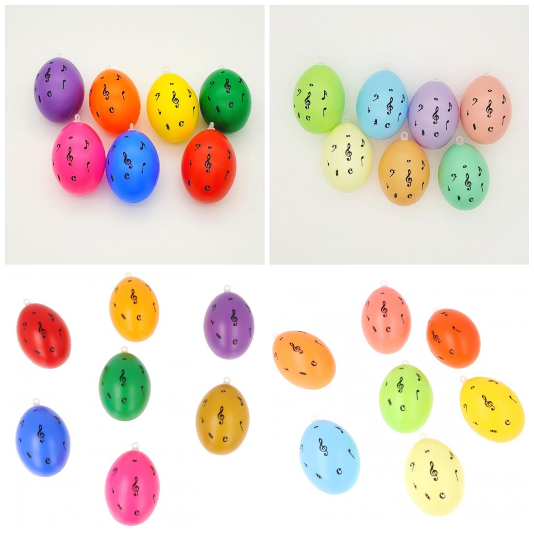 Set of 7 decorative Easter eggs with treble clef and notes, various colors