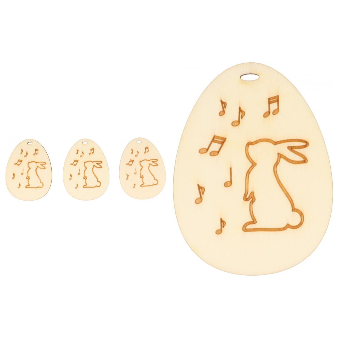 Easter egg shaped pendant with Easter bunny and notes made of wood