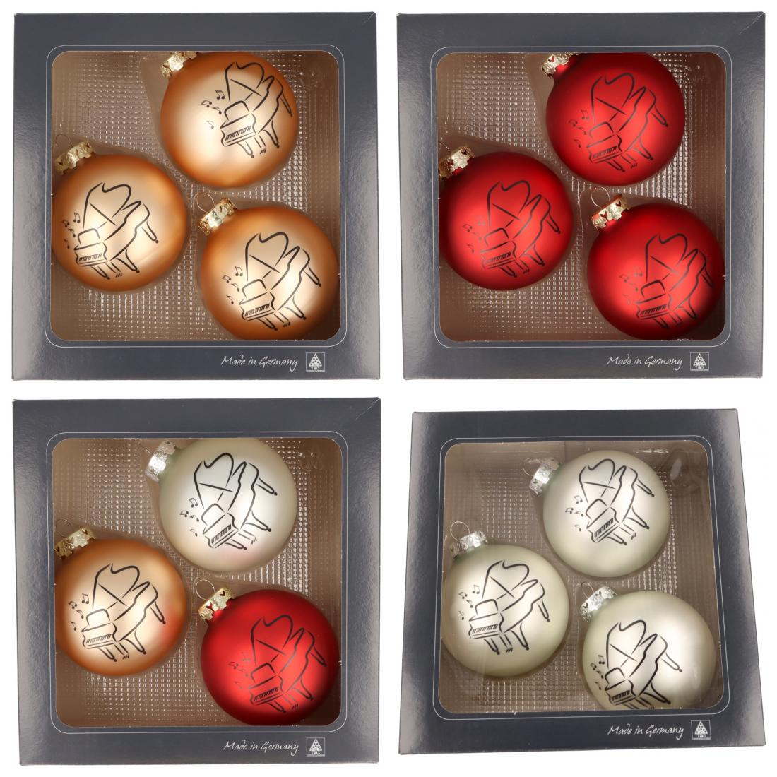 Set of 3 Christmas balls with piano print, various colors