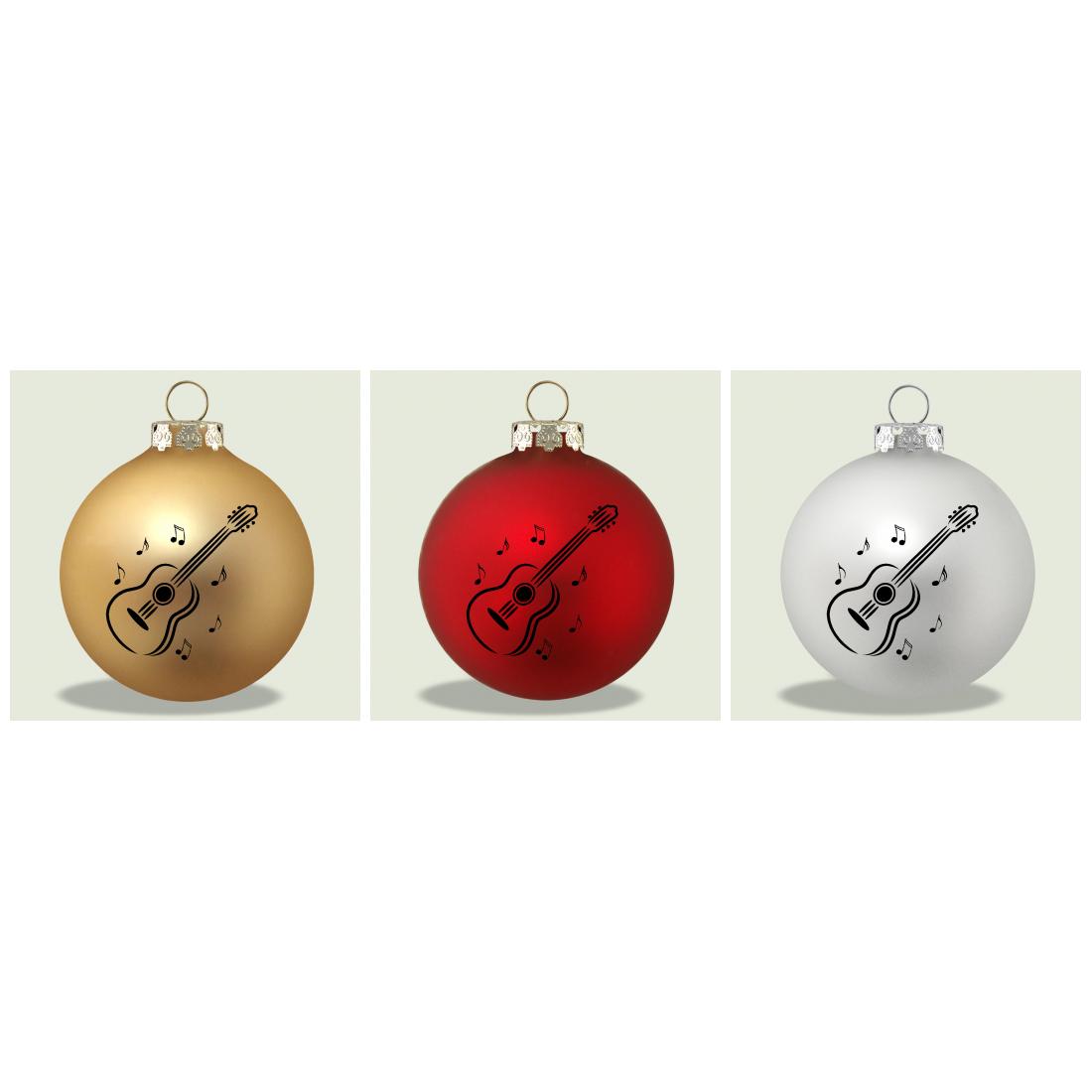 Set of 3 Christmas balls with concert guitar print, various colors