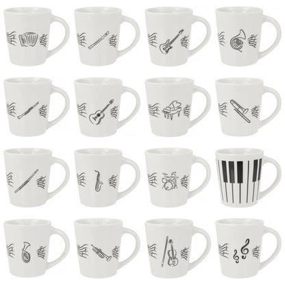 Music mug with musical notes and various instruments