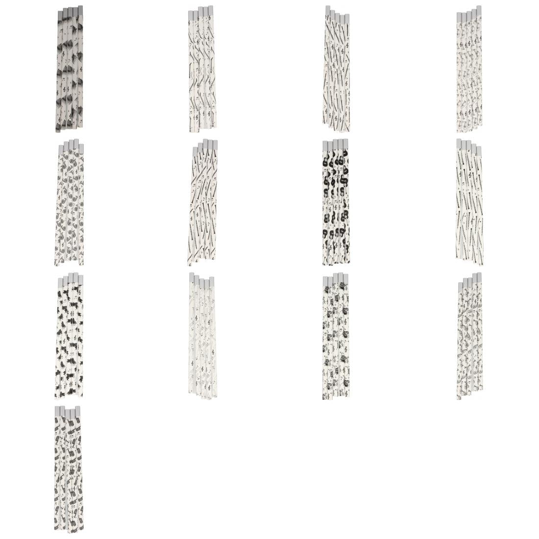 Pencils in white with musical motifs and magnetic head