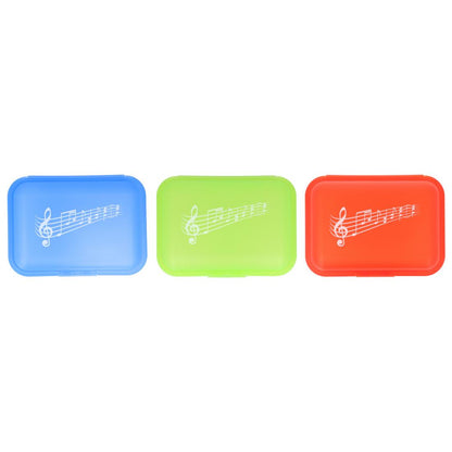3 x lunch box with click closure and music note print, 3 colors - blue, lime and red