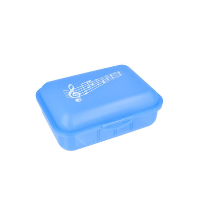 3 x lunch box with click closure and music note print, 3 colors - blue, lime and red