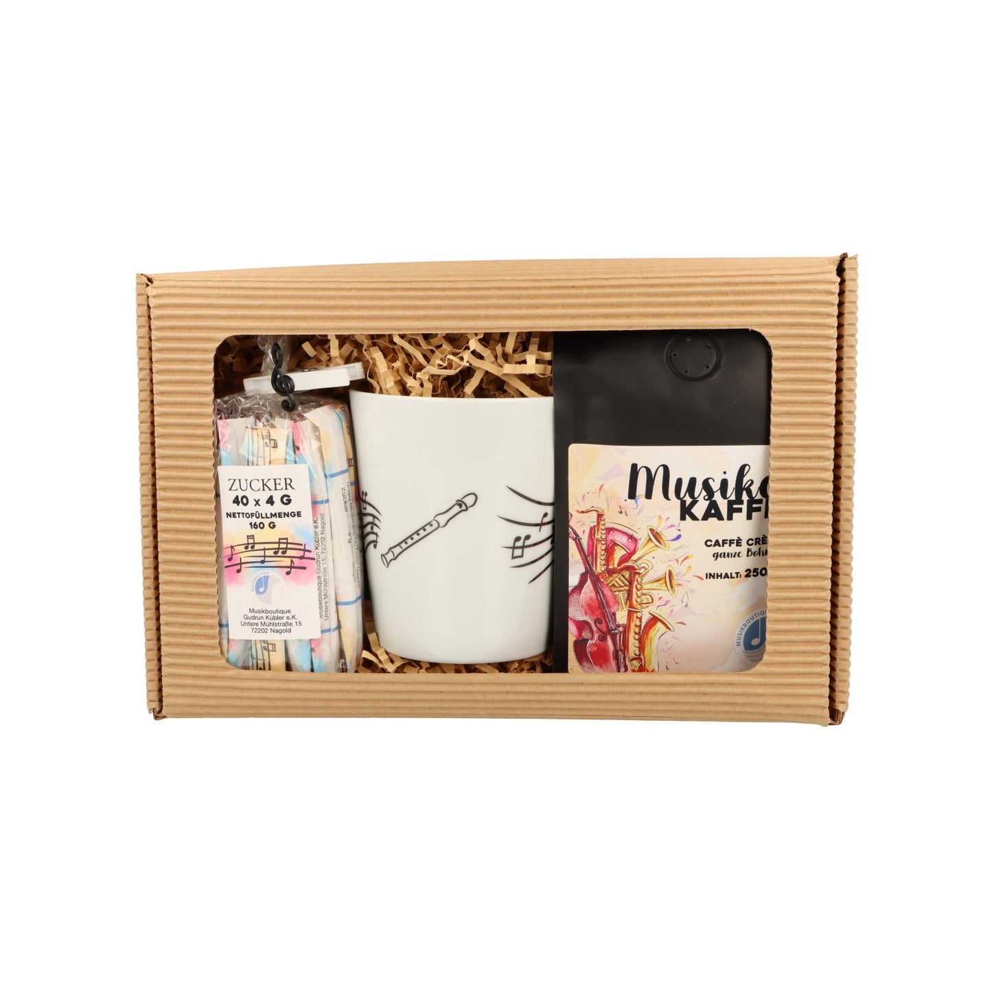 Gift set with music mug, coffee and sugar sticks