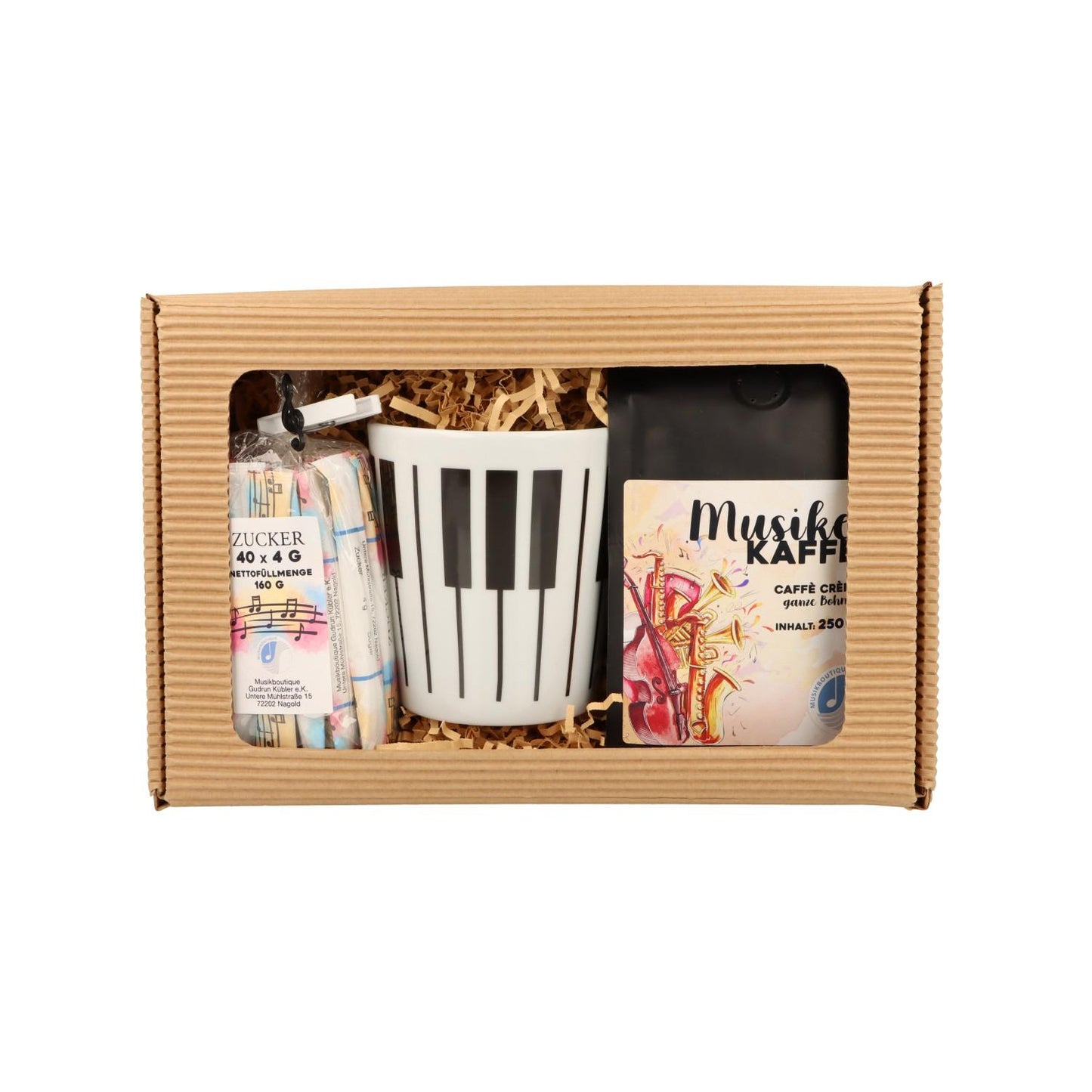 Gift set with music mug, coffee and sugar sticks