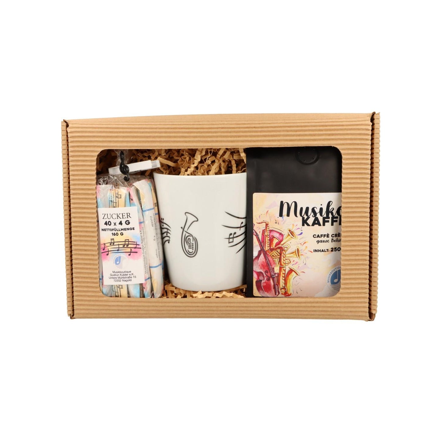 Gift set with music mug, coffee and sugar sticks