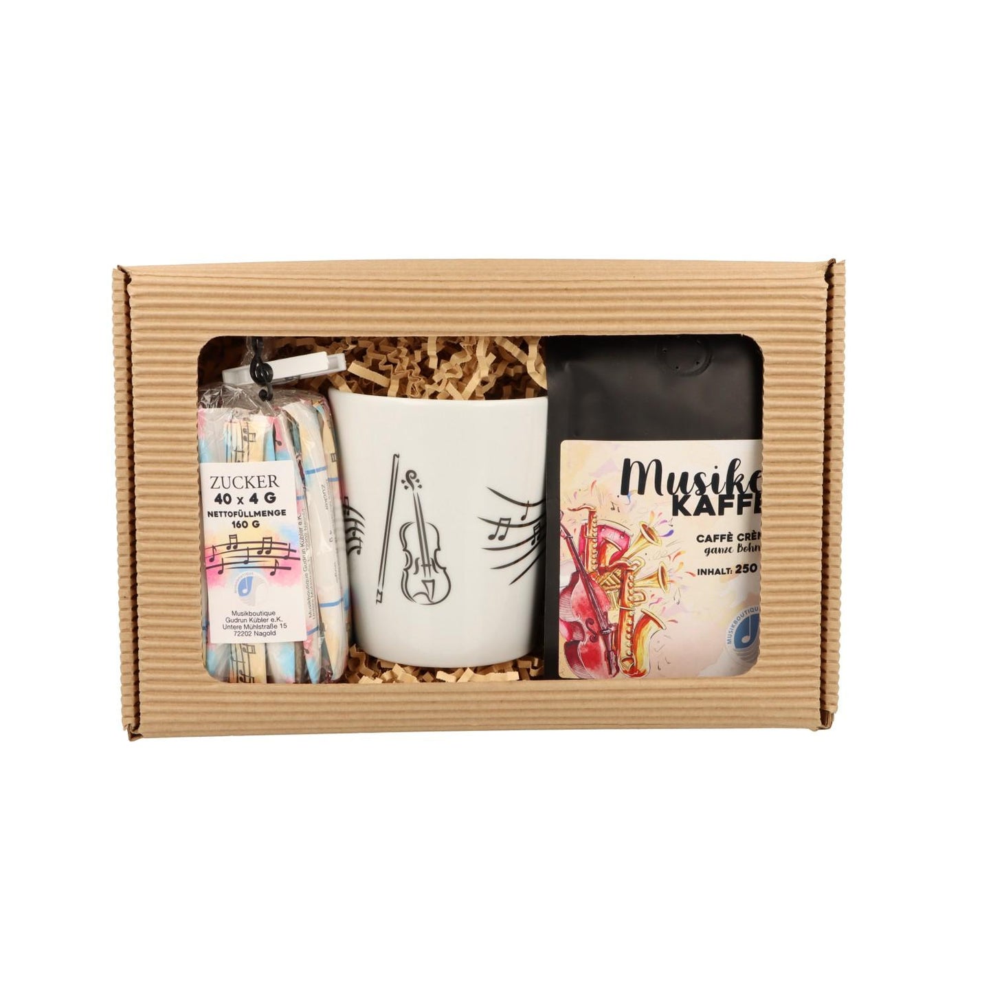 Gift set with music mug, coffee and sugar sticks