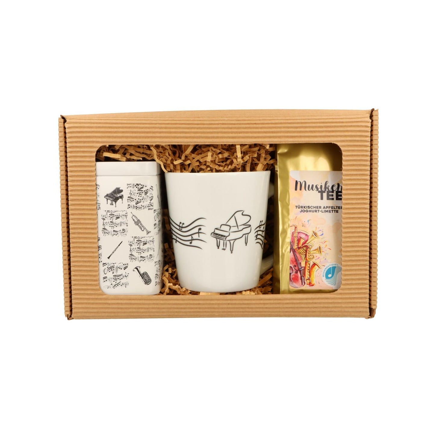 Gift set with music mug, musician tea and tea/coffee tin