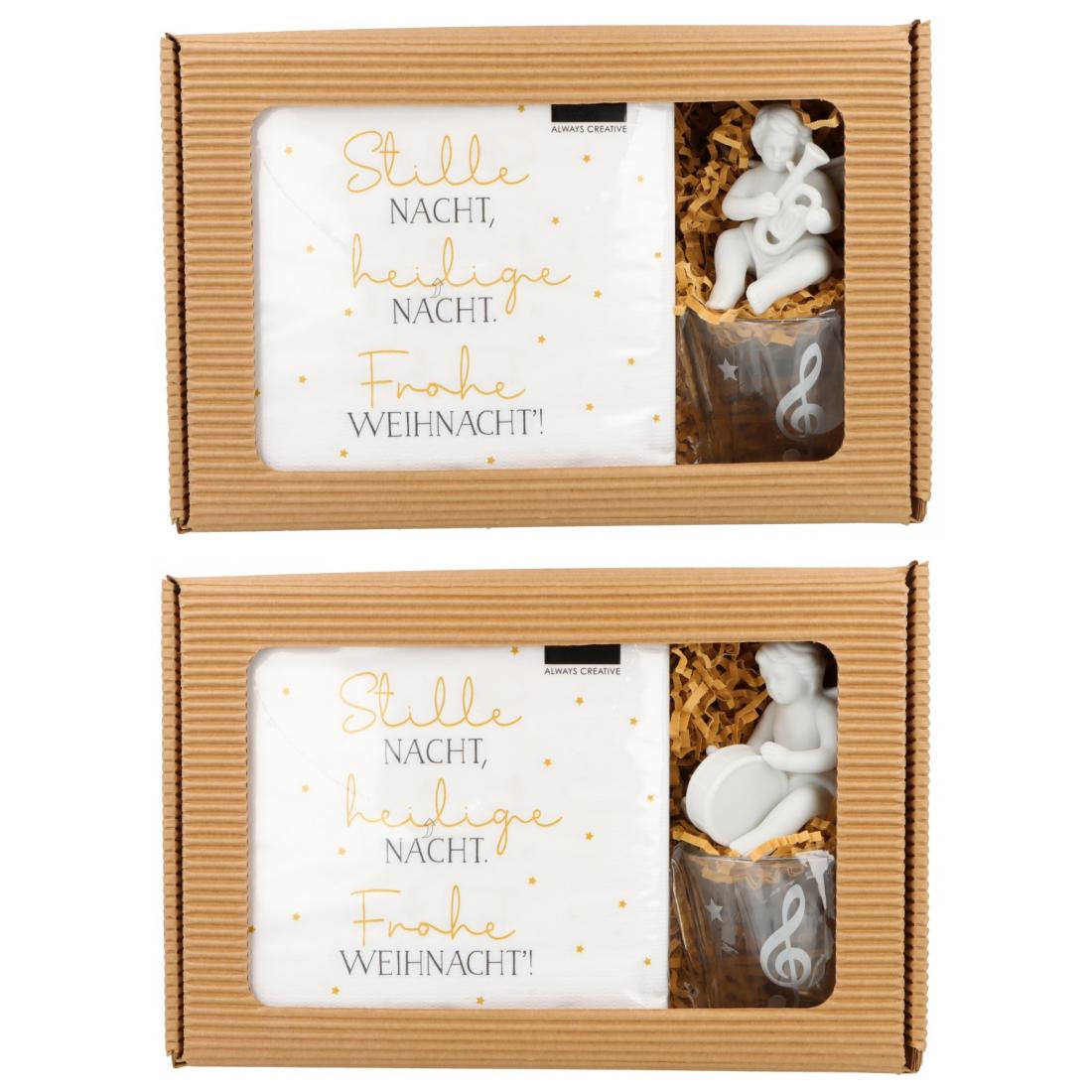 Weihnachtliches Geschenkset mit Serviette, Windlicht und Engel