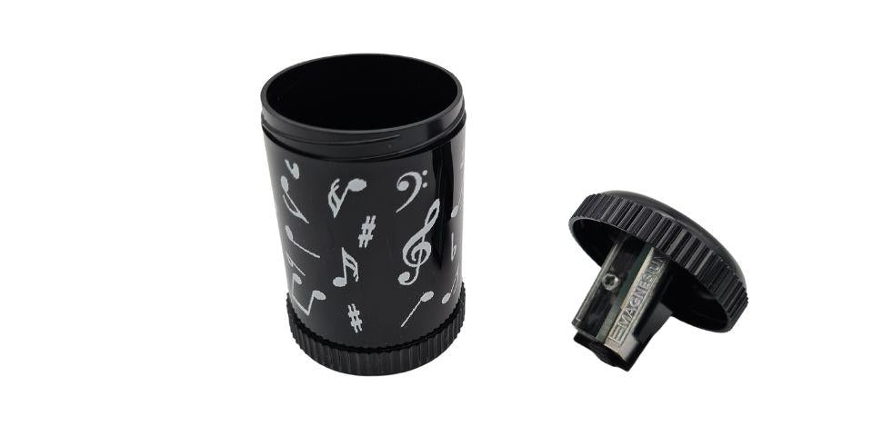 Pencil Sharpener Round Tin Black Note Mix