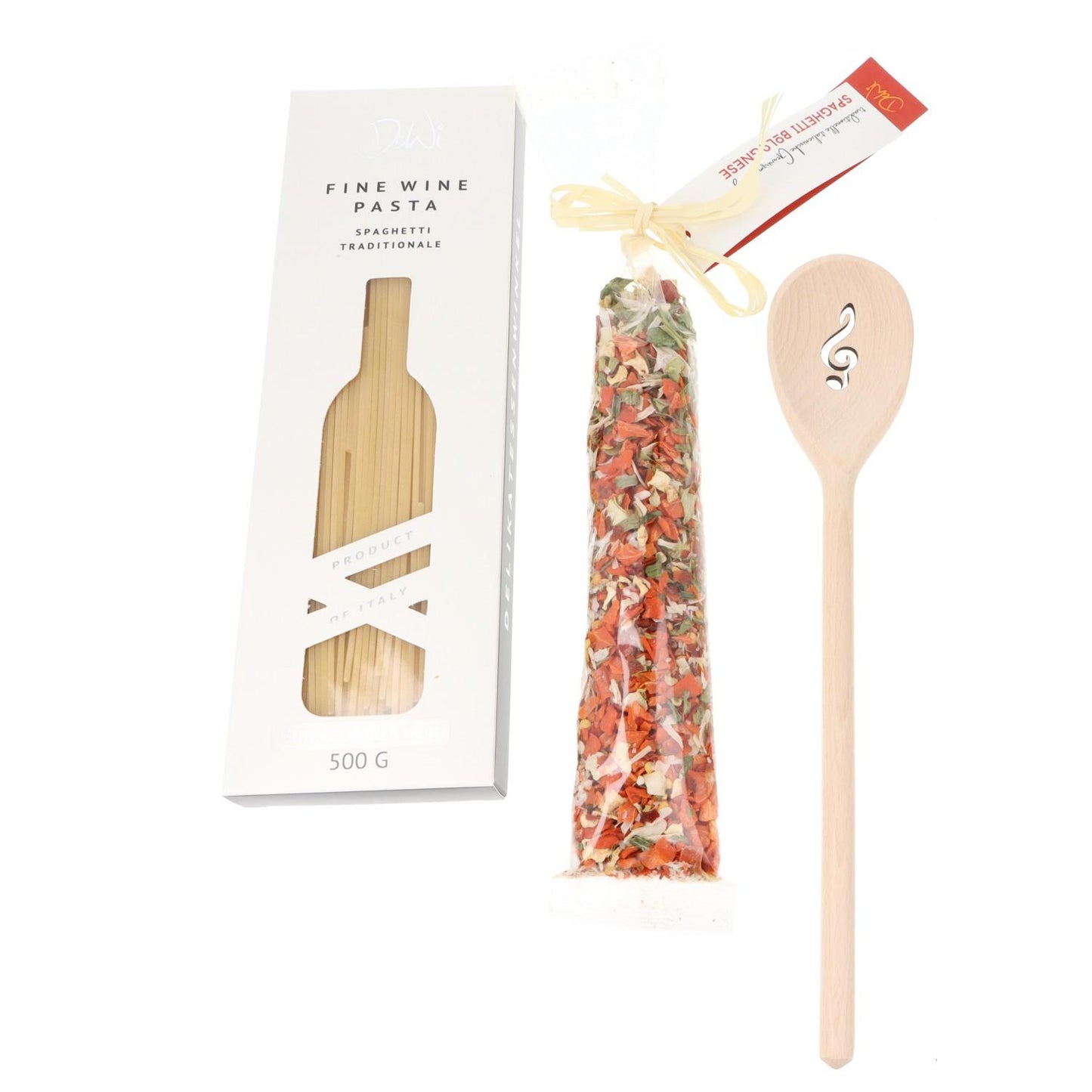 Geschenkset mit Kochlöffel, Fine Wine Pasta und Gewürzmischung "SPAGHETTI BOLOGNESE"