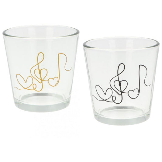 Teelichtglas mit Herz, Violinschlüssel und Note, Windlicht