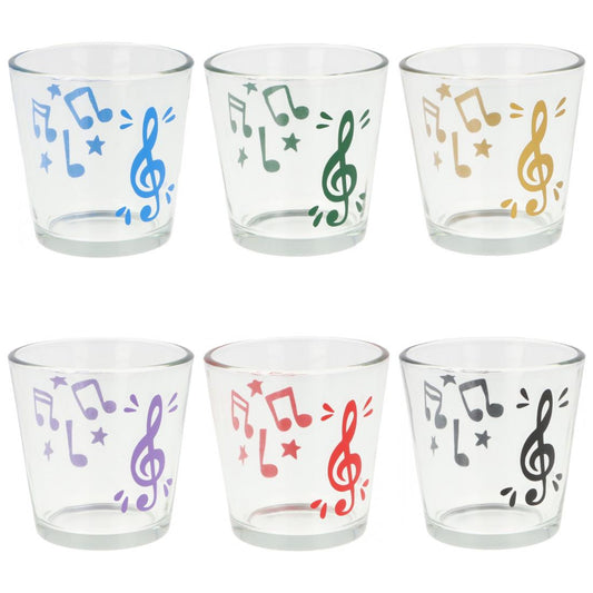 Teelichtglas mit Violinschlüssel, Noten und Sterne, Windlicht