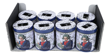 Composer double sharpener round tins with Beethoven or Mozart