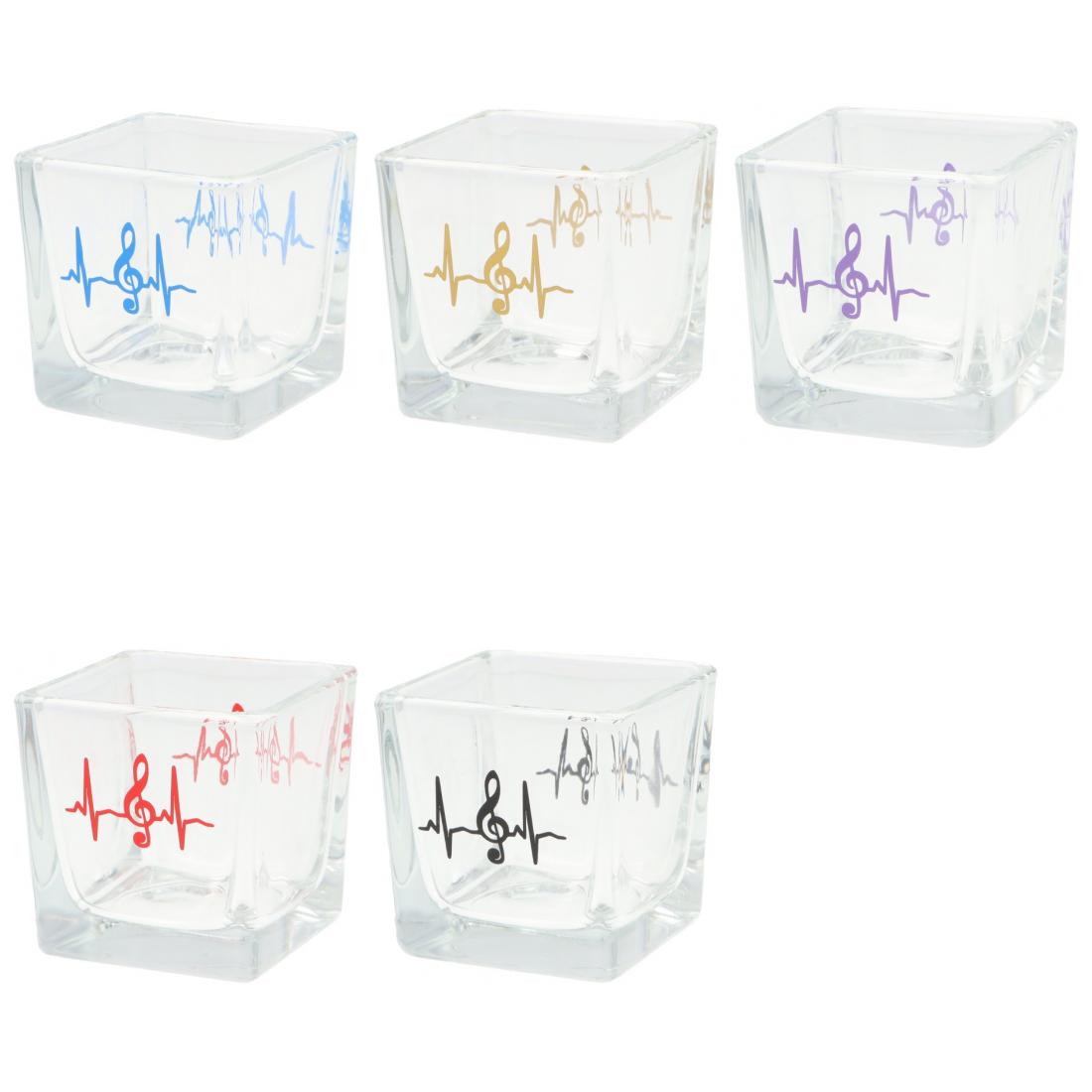 quadratisches Teelichtglas mit Herzschlag und Violinschlüssel, Windlicht