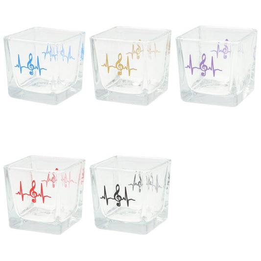 quadratisches Teelichtglas mit Herzschlag und Violinschlüssel, Windlicht