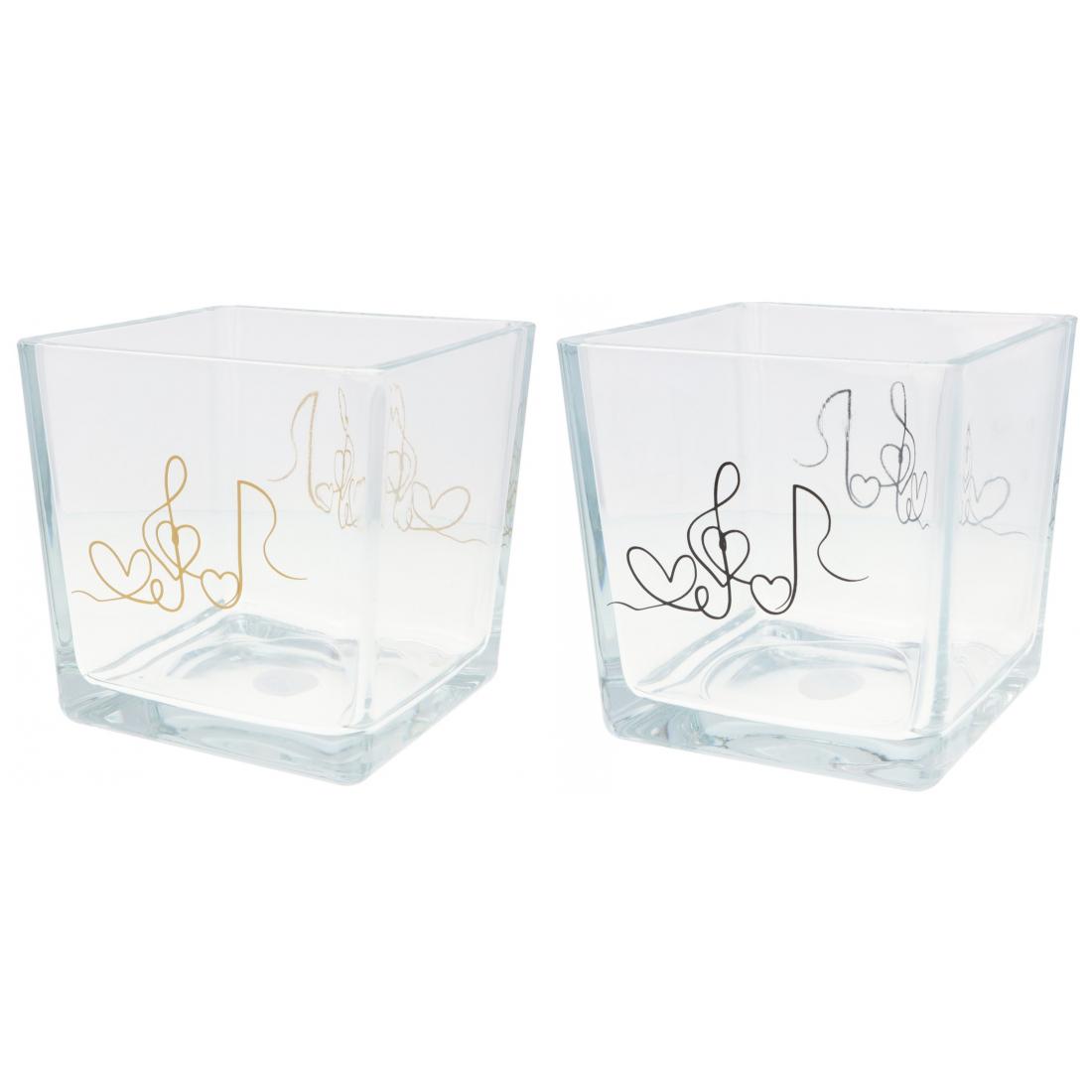 Glas-Vase mit Herz, Violinschlüssel und Note