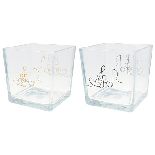 Glas-Vase mit Herz, Violinschlüssel und Note