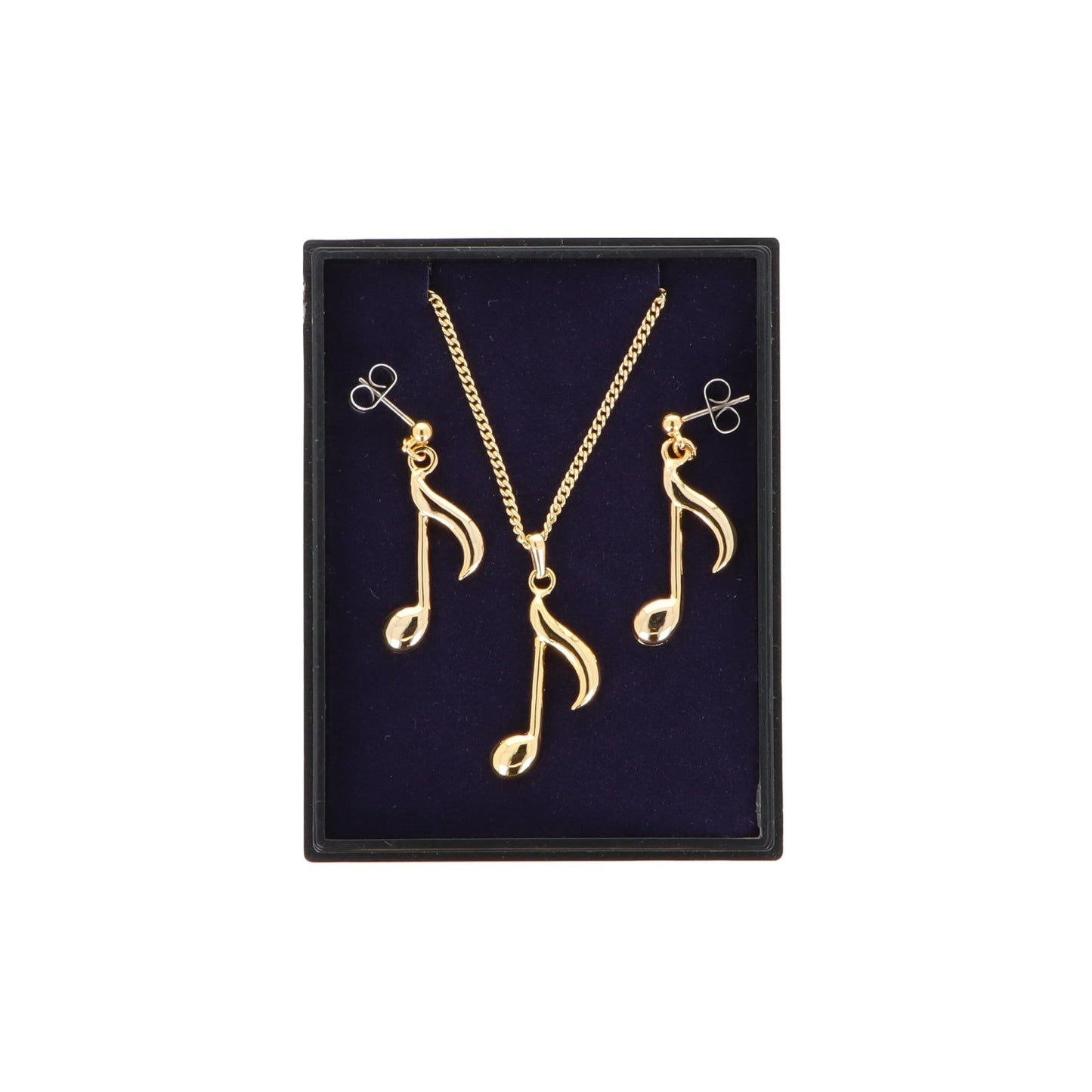 Achtelnote Ohrhänger und Anhänger mit Kette in Displaybox, vergoldet