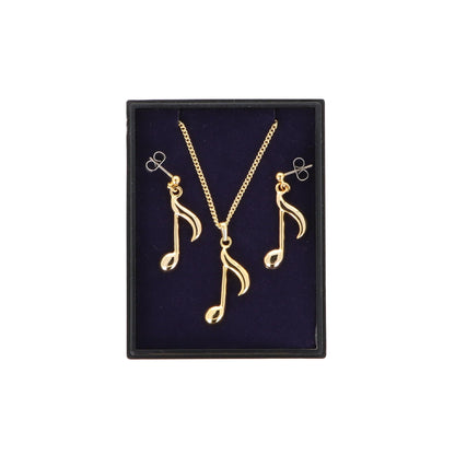 Achtelnote Ohrhänger und Anhänger mit Kette in Displaybox, vergoldet