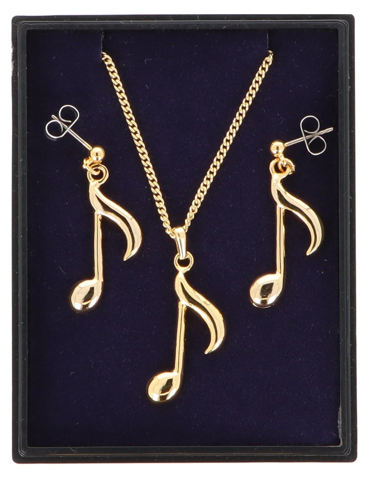 Achtelnote Ohrhänger und Anhänger mit Kette in Displaybox, vergoldet
