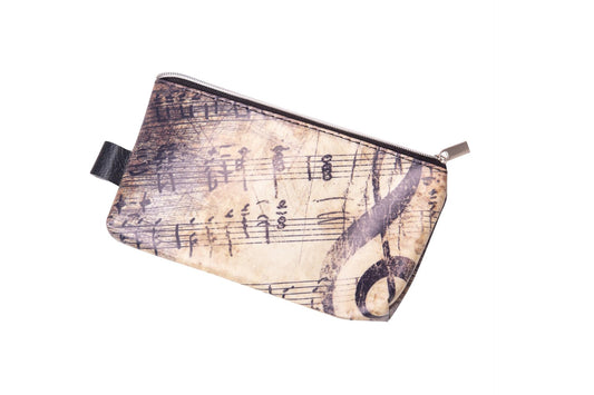 small cosmetic bag with notes and treble clef