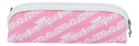 pink pencil case with white music lines