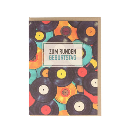 kleine Doppelkarte Zum runden Geburtstag (Schallplatten)
