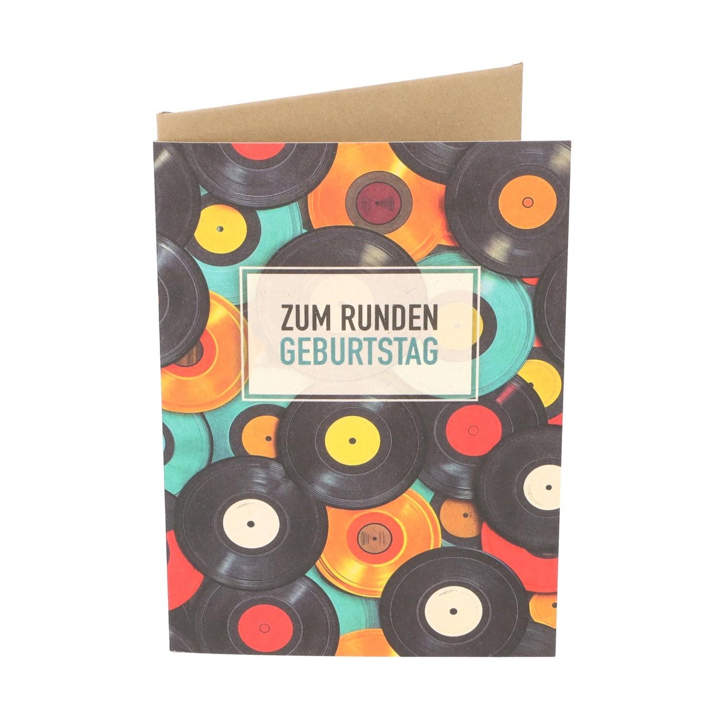 kleine Doppelkarte Zum runden Geburtstag (Schallplatten)
