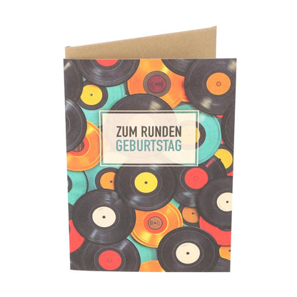 kleine Doppelkarte Zum runden Geburtstag (Schallplatten)