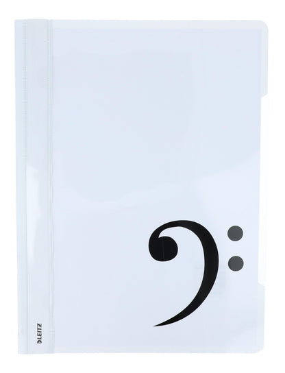 white folders with various instruments or musical notations