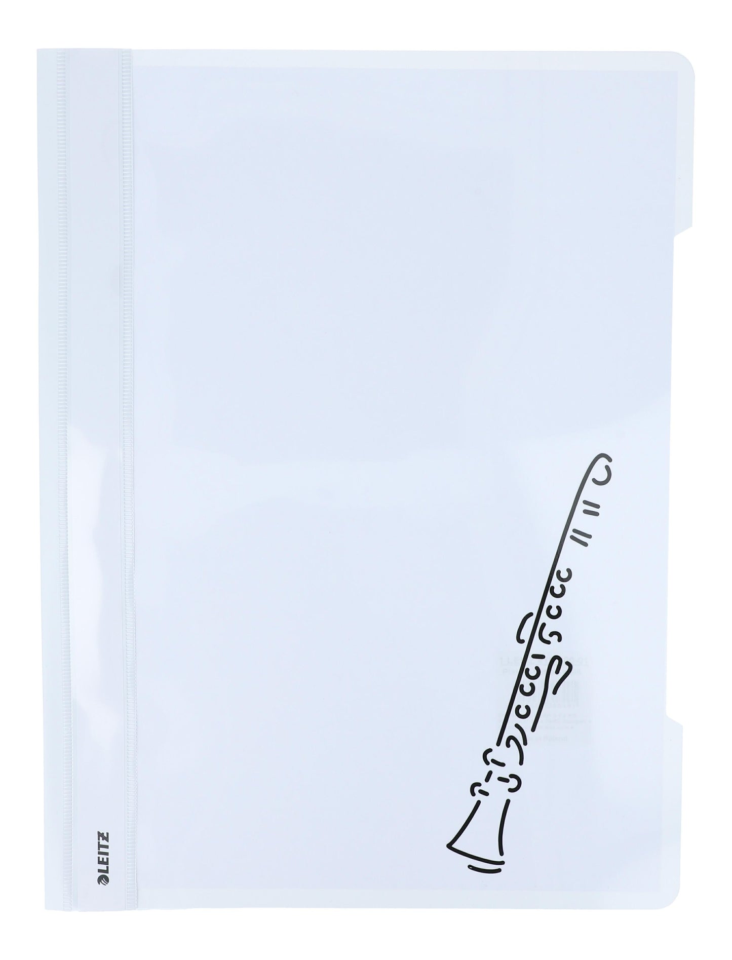 white folders with various instruments or musical notations