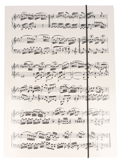 weiße Sammelmappe mit schwarzen Notenzeilen