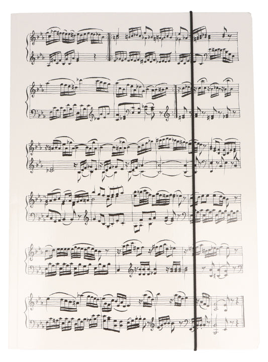 weiße Sammelmappe mit schwarzen Notenzeilen