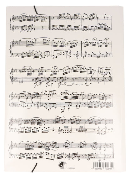 weiße Sammelmappe mit schwarzen Notenzeilen