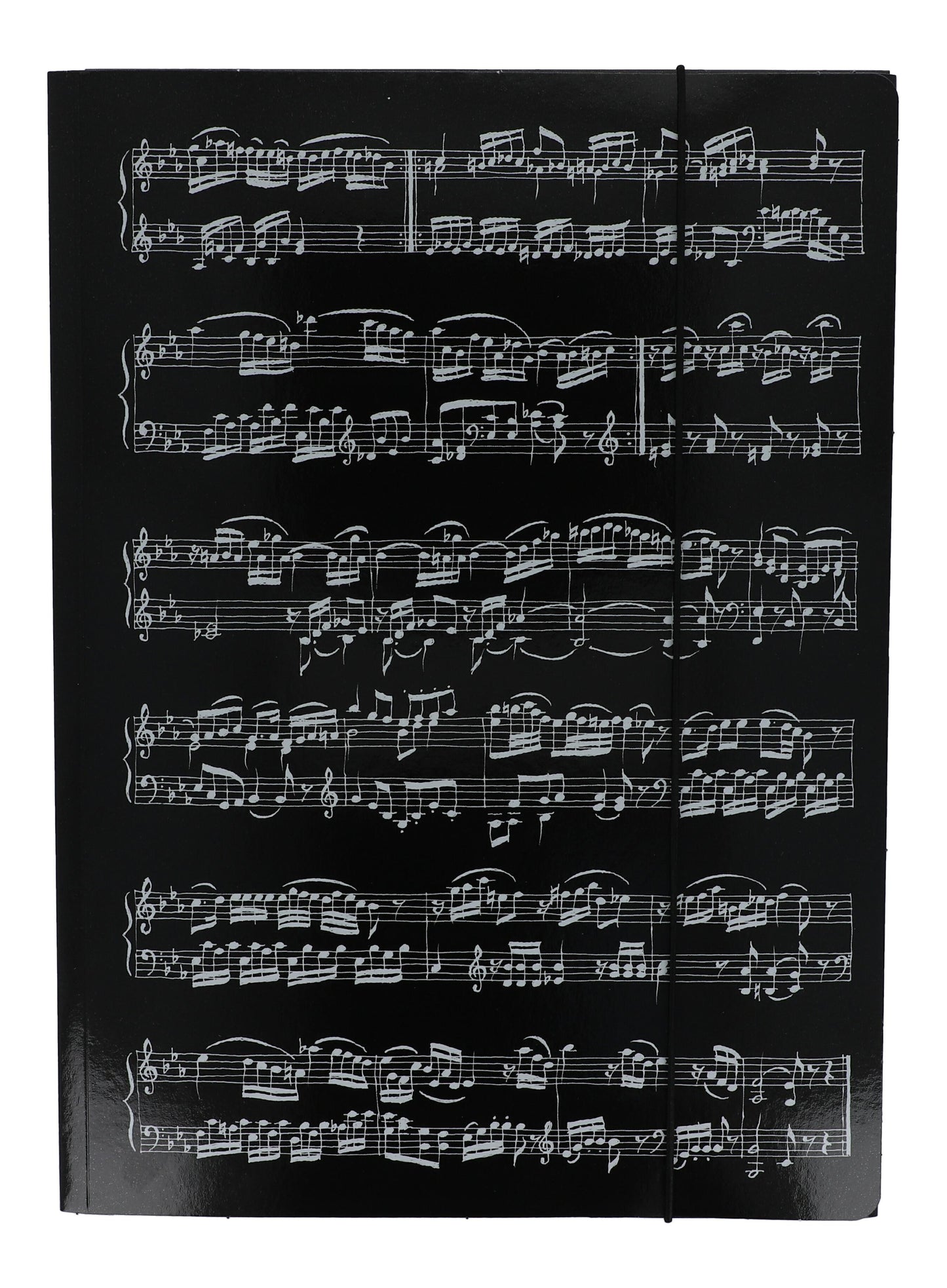 black folder with white music lines