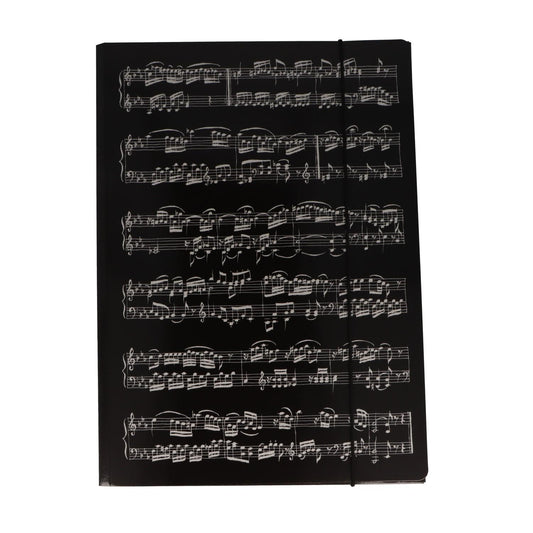 black folder with white music lines