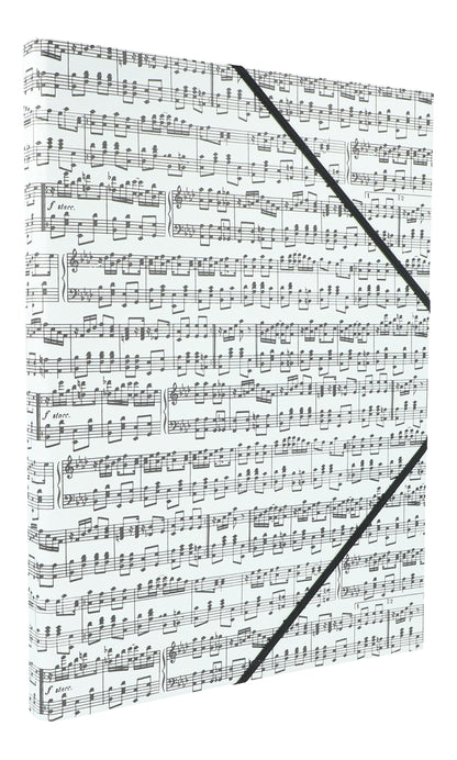 white folder with black music lines