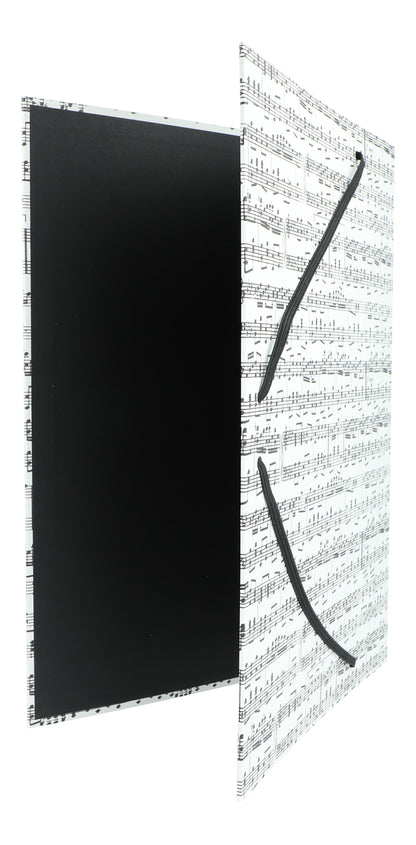 white folder with black music lines