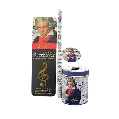 Beethoven writing set with pencil, sharpener, eraser and bookmark