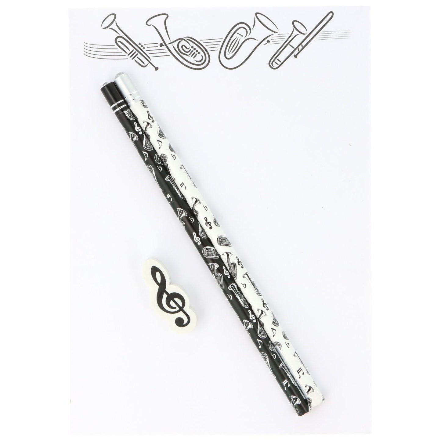 Schreibset mit Notizblock A5 "Blasinstrumente Variante 1", Bleistiften und Radiergummi