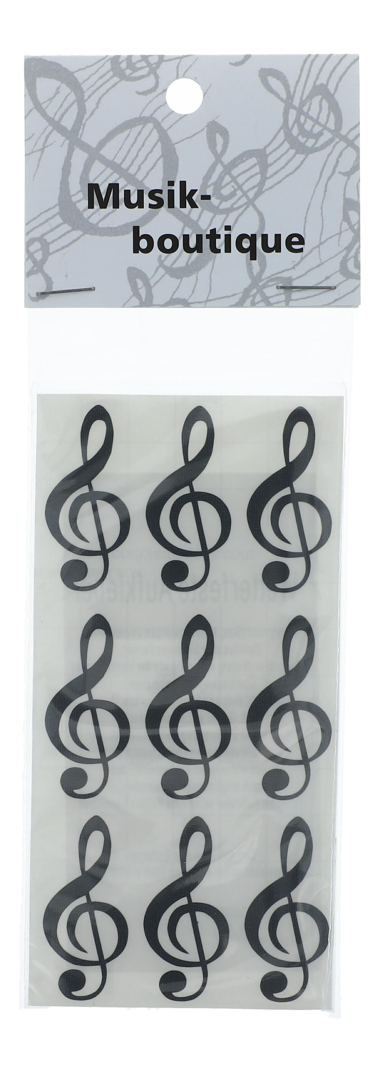 Treble clef stickers, 1 sheet with 9 pieces in black, gold or silver