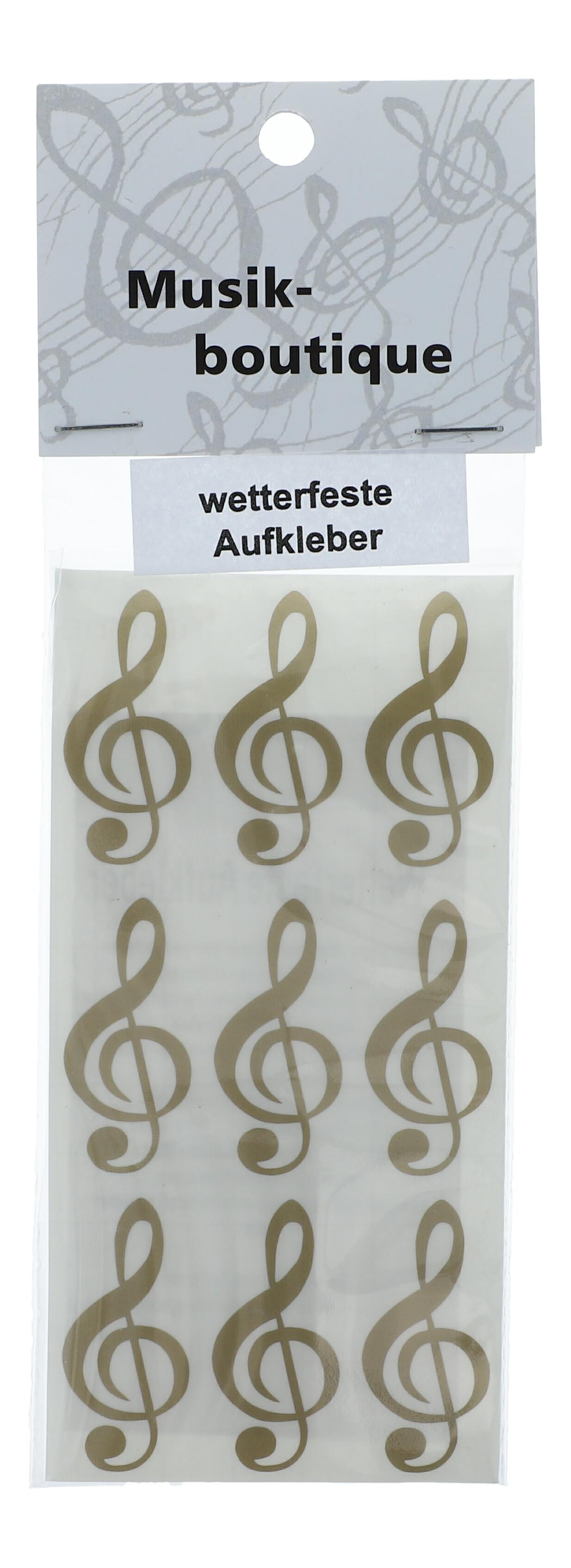 Treble clef stickers, 1 sheet with 9 pieces in black, gold or silver