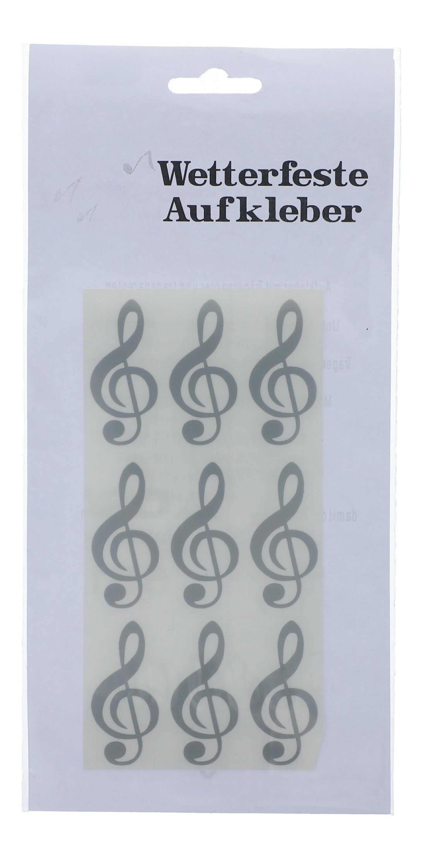 Treble clef stickers, 1 sheet with 9 pieces in black, gold or silver