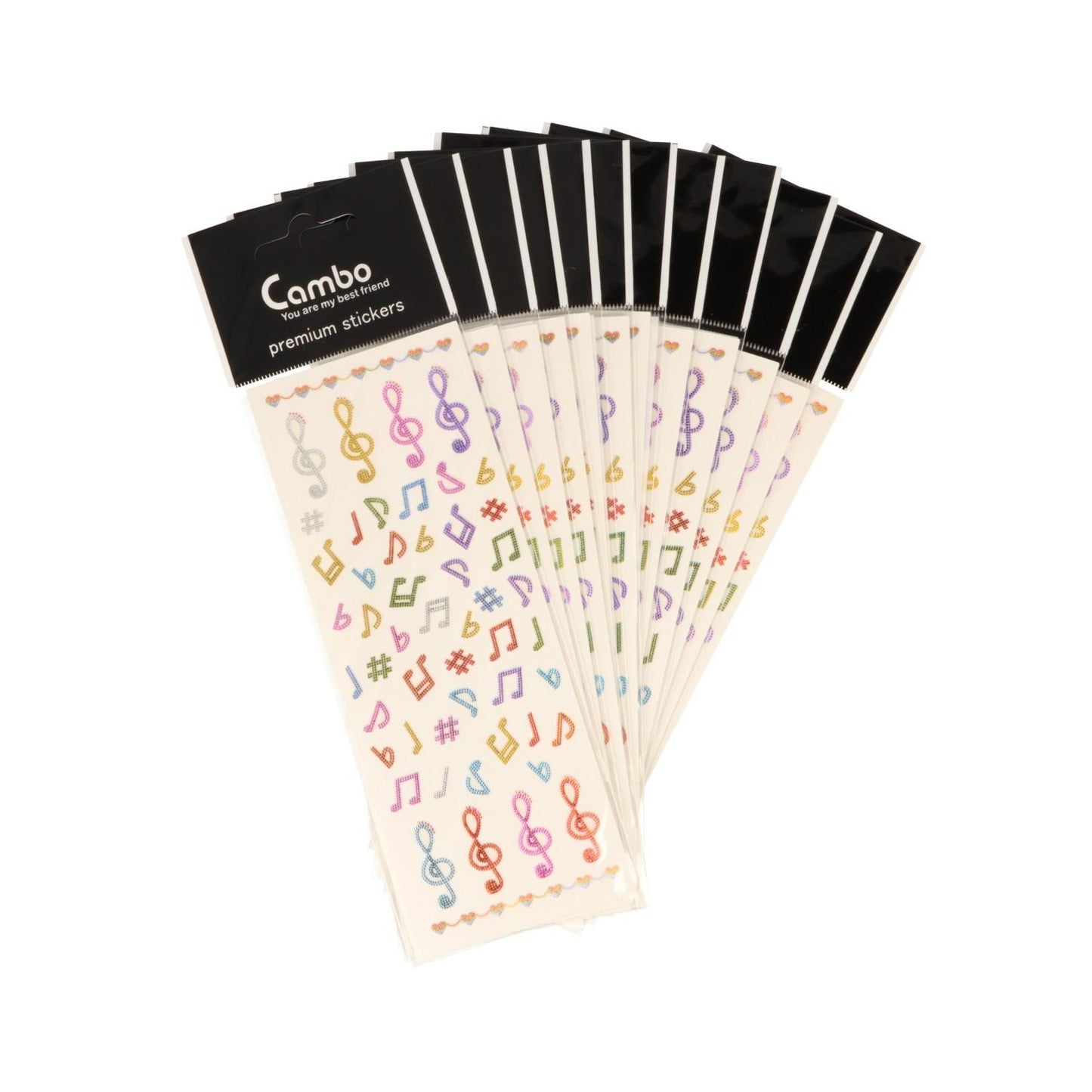 12 sheets of colorful treble clef and note stickers