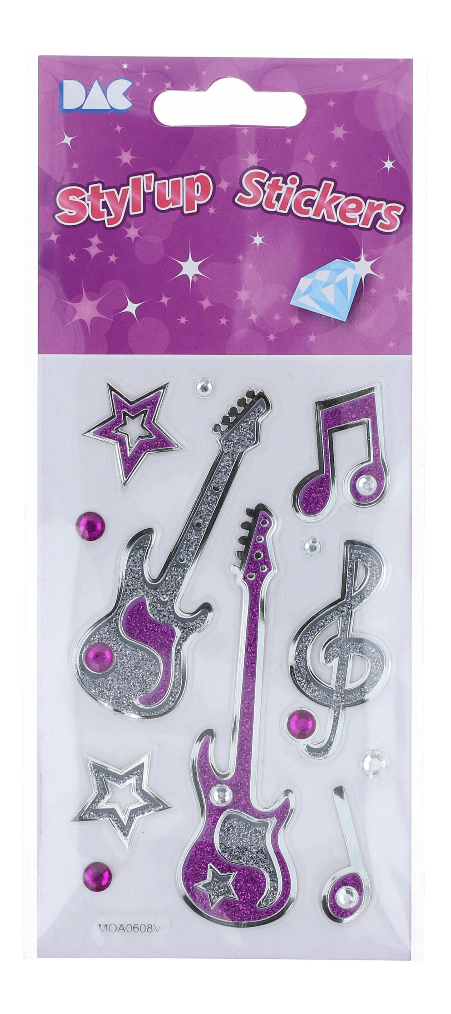 Stickers "Styl' up" with electric guitars, notes and rhinestones