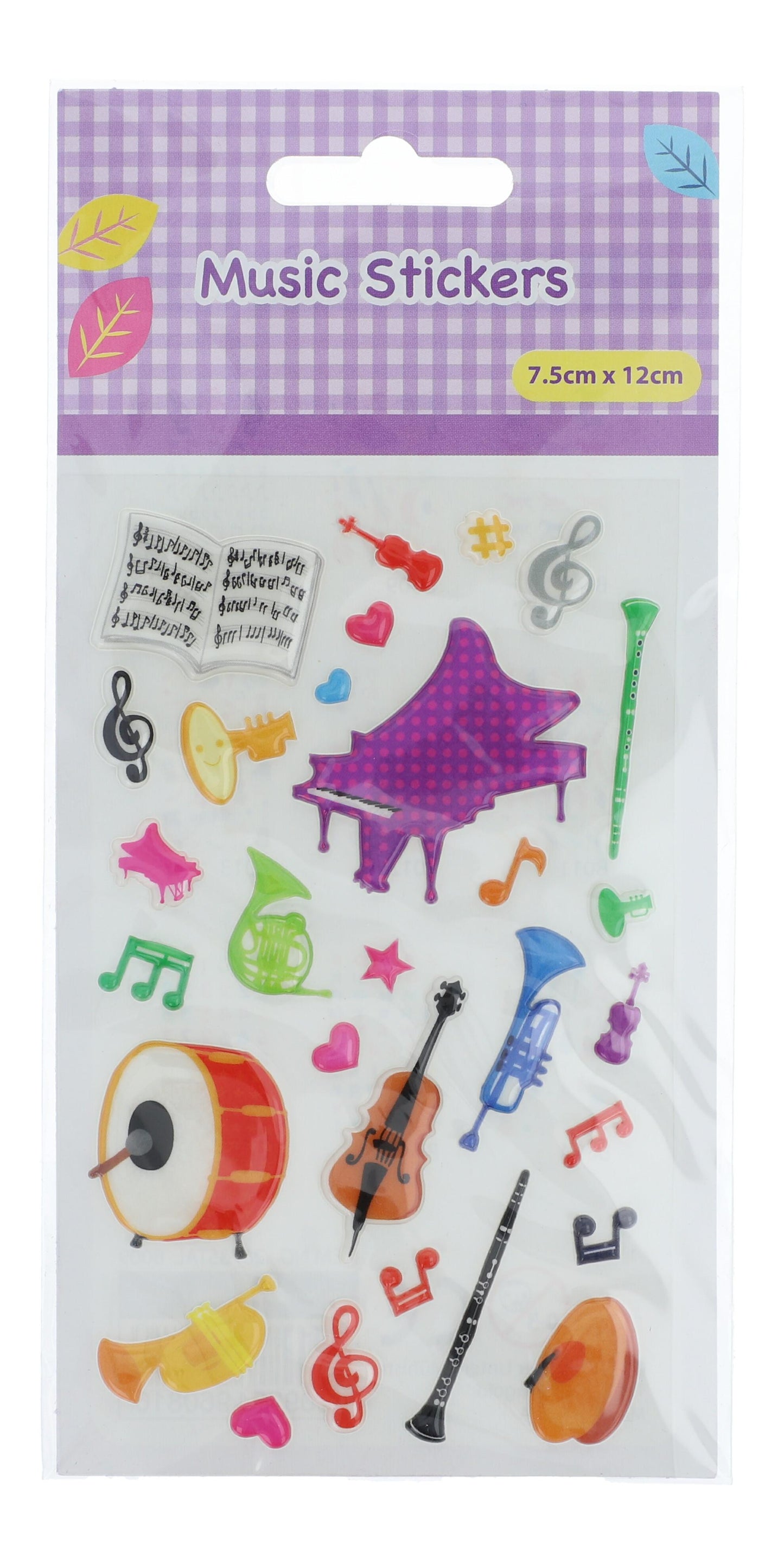 1 sheet of music stickers with colorful instruments